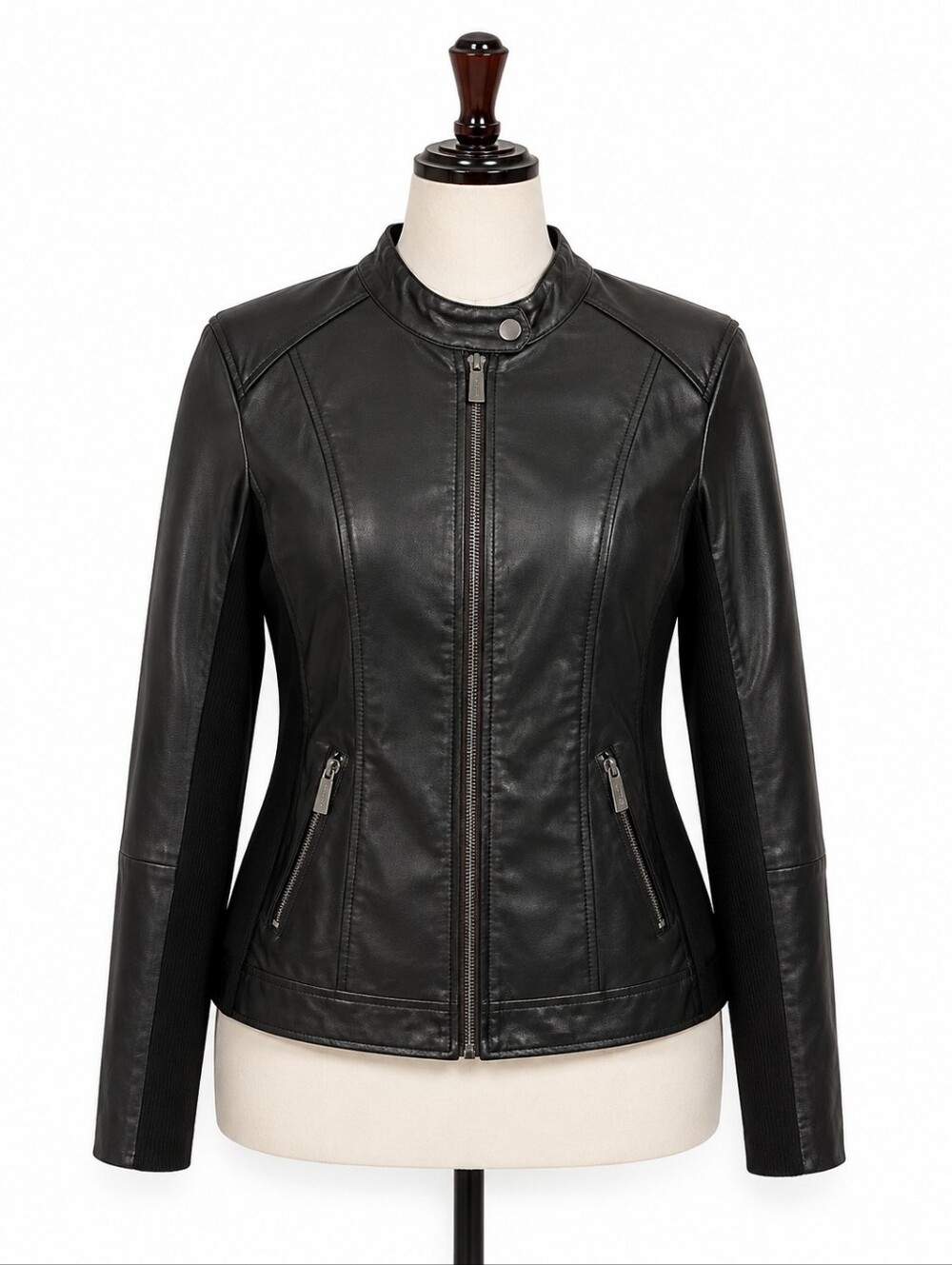 Kenneth Cole New York Womens Black Faux Leather Moto Jacket NWT Size M